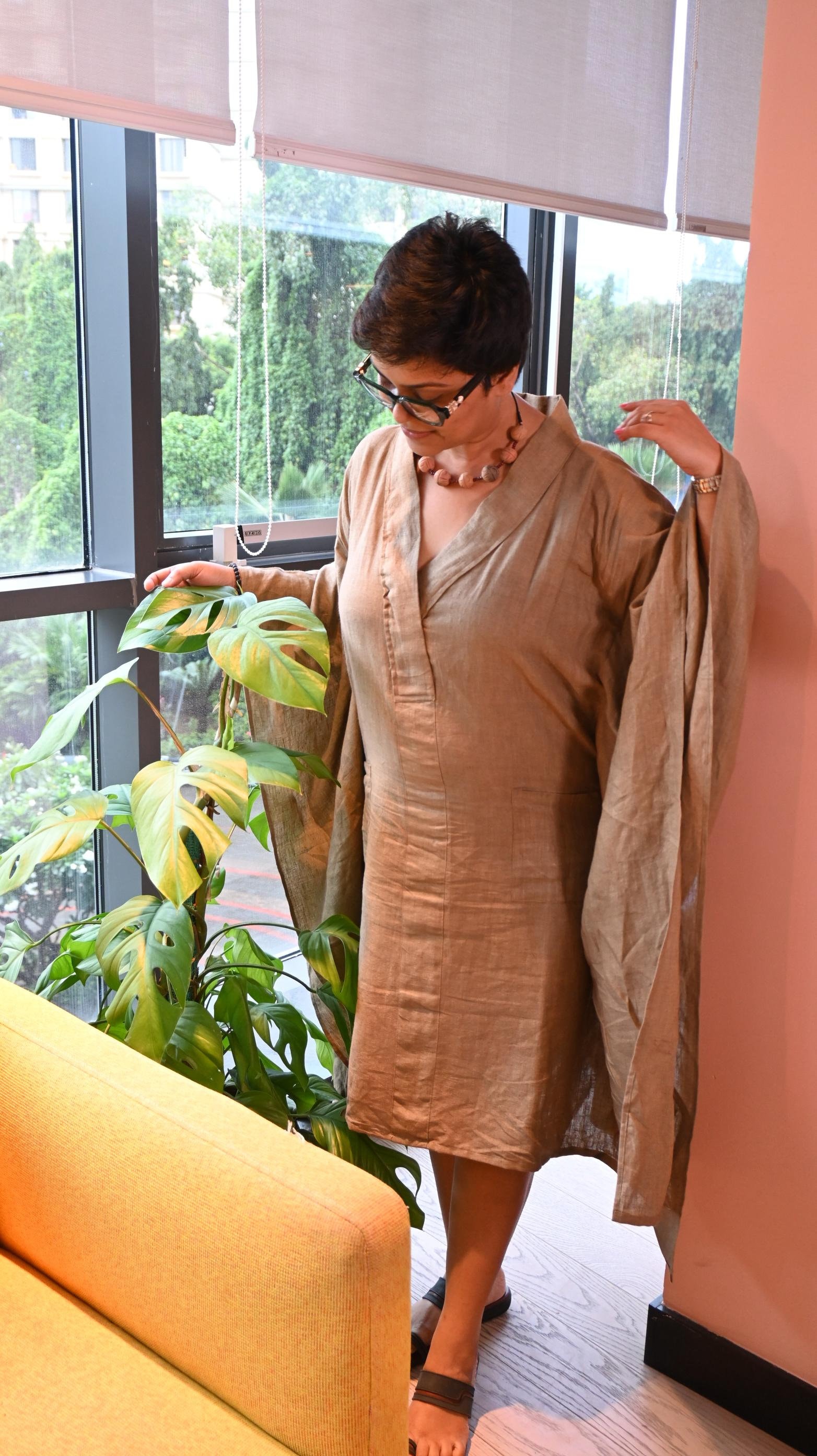 Vestidos de lino de boutique, vestidos de lino elegantes, vestido de lino terroso, vestido de lino asimétrico, vestido de lino de talla grande, vestid