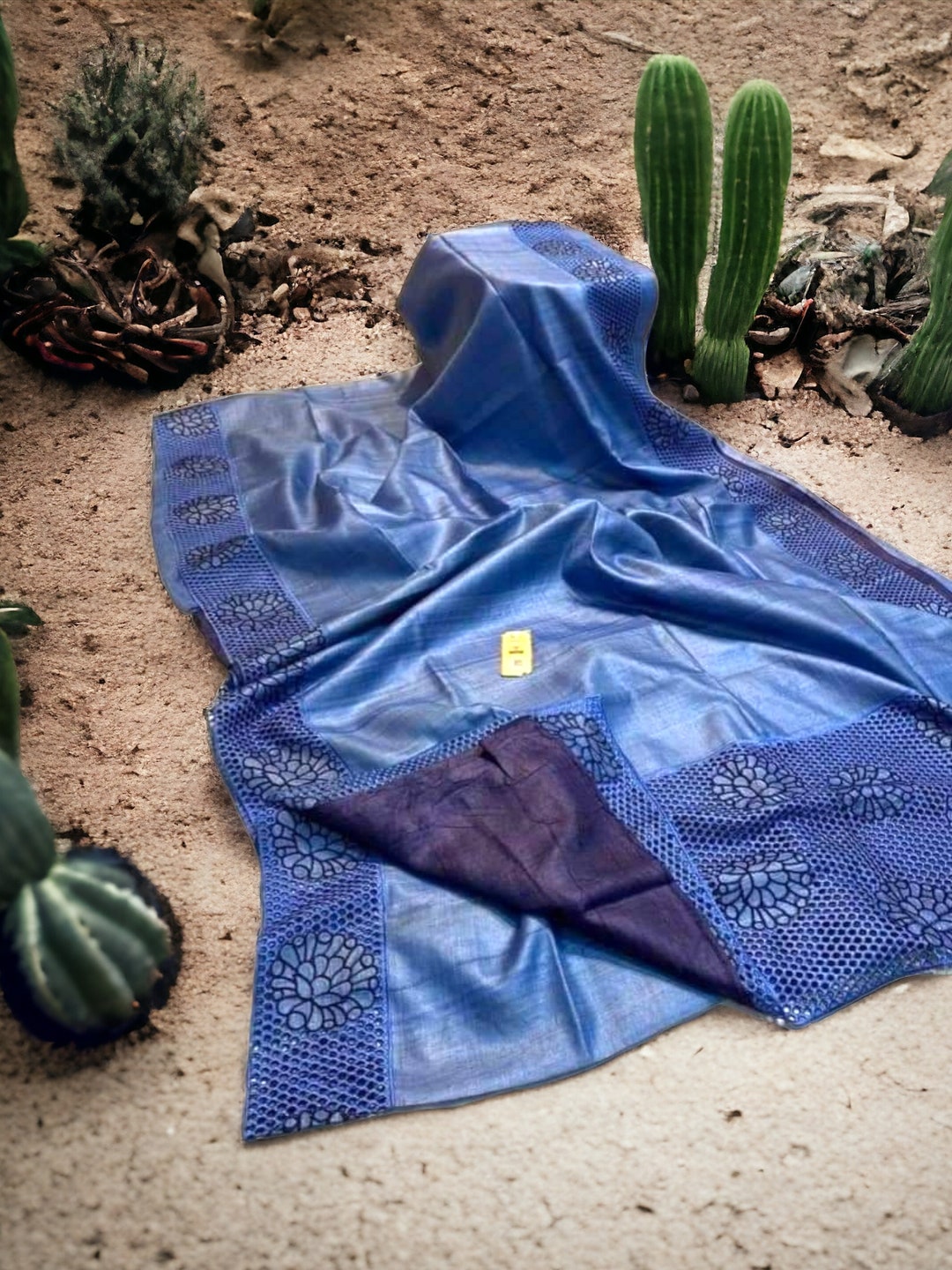 Tussore Embroidered Cutwork Tussar Silk Saree, Handwoven Sari - Etsy