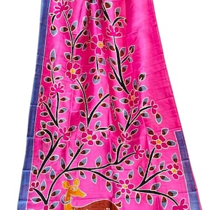Batik Floral Reiner Seide Saree, Batik Seide Saree, Batik Handgemalter Seide Saree, Handgemalter Saree, Bemalter Seide Saree