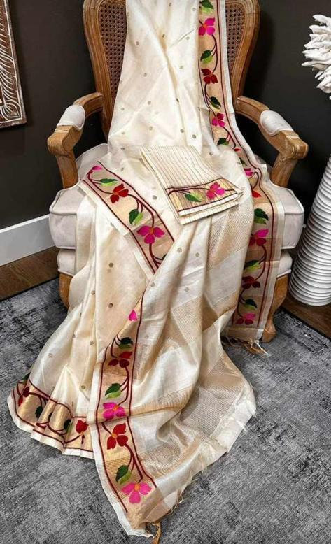 Cornell Red Zari weaving Tussar Silk Saree main image 0