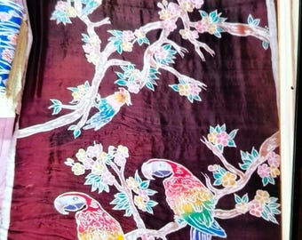Handpainted Batik Floral Silk Saree, Pure Mulberry Silk