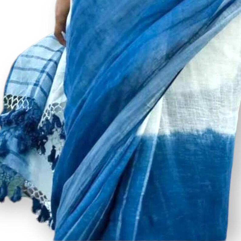 Midnight Ombre Linen Sari with Gold Dots