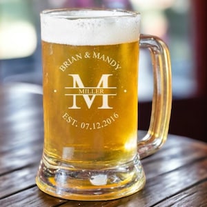 Wedding Beer Mug, Personalized Beer Mug, Engraved Beer Mug, Family Name Beer Mug, Anniversary Gifts, Couples Gift