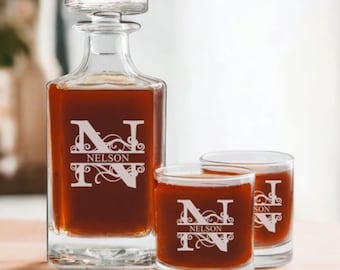 Whiskey Decanter Set, Personalized Whiskey Decanter, Engraved Whiskey Decanter, Whiskey Glasses, Husband Gift, Groomsmen Gift, Decanter