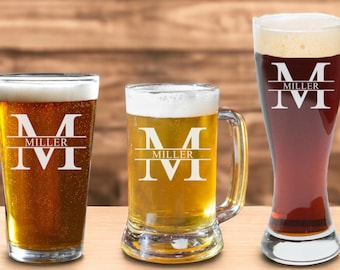 Personalized Beer Glasses, Custom Beer Mug, Engraved Pint Glasses, Pilsner Beer Glass, Groomsmen Gifts, Beer Lover Gift, Dad Gift, Monogram