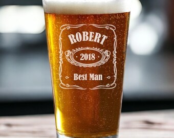 Groomsmen Gift Pint Glass, Personalized Pint Glass, Custom Beer Glass, Groomsmen Beer Glass, Best Man Gift, Beer Gift