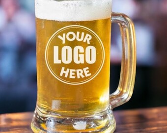 Personalized Your Logo Here Glass, Custom Beer Mug, Bulk Glasses, Company Logo Glasses, Business Logo or Custom Texts, Retirement, Reunions