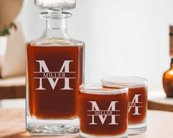 Engraved Whiskey Decanter Set, Personalized Gift
