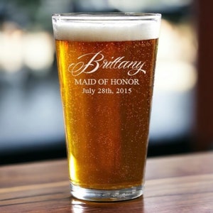 Bridesmaid Gift, Pint Glasses, Engraved Pint Glass, Custom Beer Glass, Pint Glasses for Bridesmaids