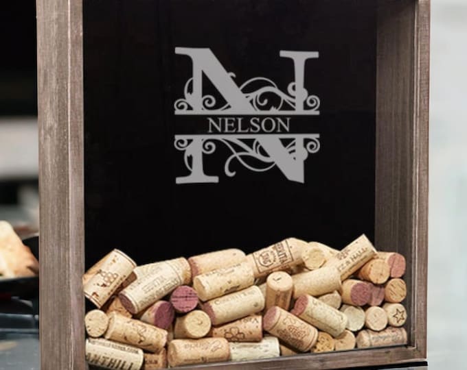 Monogram Wine Cork Shadow Box, Personalized Wine Cork Holder, Wine Cork Display, Wine Gift, Wedding Gift, Wine Lover, Gift for Mom, Wine