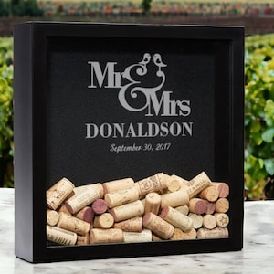 Customized Wedding Couple Gift, Wine Cork Holder, Personalized Shadow Box, Wine Cork Display, Wedding Guest Book, Anniversary Gift