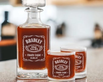 21st Birthday Whiskey Decanter, Personalized Whiskey Decanter with Glasses, Engraved Whiskey Decanter Set, Birthday Gift For Him, Boyfriend