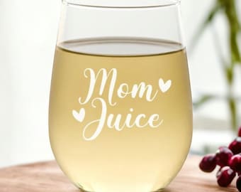 Mom Juice Funny Wine Glass, Personalized Wine Glass for Wife, Gift For Mom, Sippy Cup, Mom Juice, Sip Happens Wine Glasses
