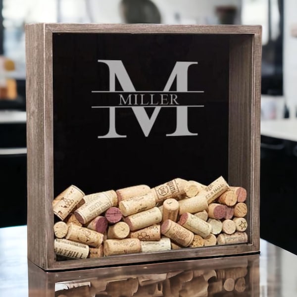 Personalized Shadow Box, Wine Cork Holder, Wooden Wine Cork Frame, Wine Cork Keeper, Wedding Gift, Gift for Mom or Wife, Wall Shadow Box