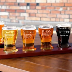 Groomsmen Beer Flight Set with Glasses, Personalized Beer Sampler Paddle, Best Man and Groomsmen Gift, Wedding Party Favor, 5oz Glasses