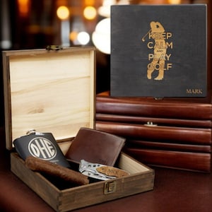 Personalized Cigar Box, Golf Gift Box, Groomsmen Gift Box, Wooden Cigar Box, Engraved Gift Box, Cigar Box, Dad Gift, Christmas Gift