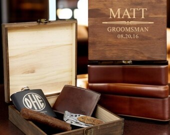 Personalized Groomsmen Gift Box, Cigar Box, Wood Gift Box, Best Man Gift, Groomsmen Gift Set, Wooden Cigar Box, Proposal Gift Box