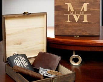 Groomsmen Gift Box, Personalized Cigar Box, Wooden Cigar Box, Groomsman Gift Set, Rustic Box, Best Man Gift, Proposal Gift Box