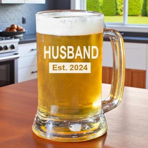 Personalized Husband Beer Mug - Custom Beer Glass with Year Established - Anniversary, Wedding and Christmas Gift for Him - Newlywed Gift