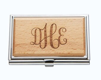 Personalized Business Card Holder, Engraved Monogram Case, Office Gift for Husband