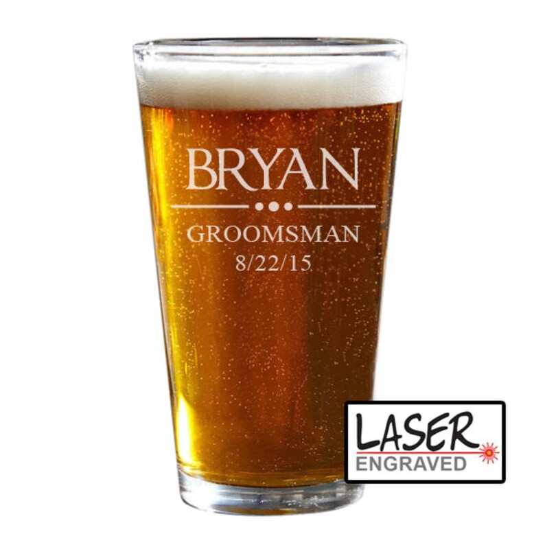 Personalized Groomsmen Pint Glass, Groomsmen Gift, Beer Glass, Custom Pint Glass, Engraved Beer Glass, Groomsmen Proposal Design 3