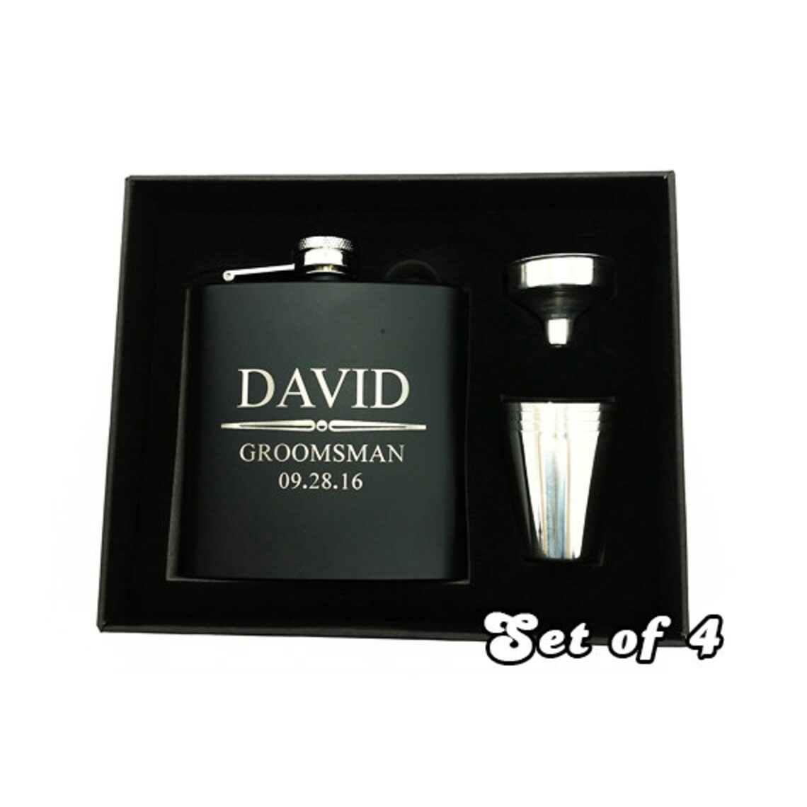 4 Engraved Flask Gift Set Groomsmen Flask Custom Flask Etsy