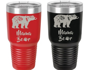 Regalo per mamma, polar tumbler, mama orso 30 oz. Tumbler polari in acciaio inossidabile nero e rosa, regalo mamma, tazza da viaggio