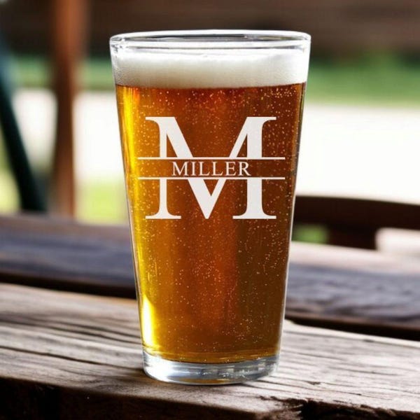 Personalized Pint Glass - Custom Engraved Beer Glass - Wedding Glasses - Gift for Him, Dad, Husband, Groomsmen, Best Man or Beer Lover