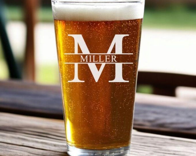 Personalized Pint Glass - Custom Engraved Beer Glass - Wedding Glasses - Gift for Him, Dad, Husband, Groomsmen, Best Man or Beer Lover