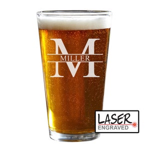 Personalized Beer Glass, Custom Pint Glass, Name or Initial Monogram Pint Glass, Gift for Him, Pint Glasses, Groomsmen Gift