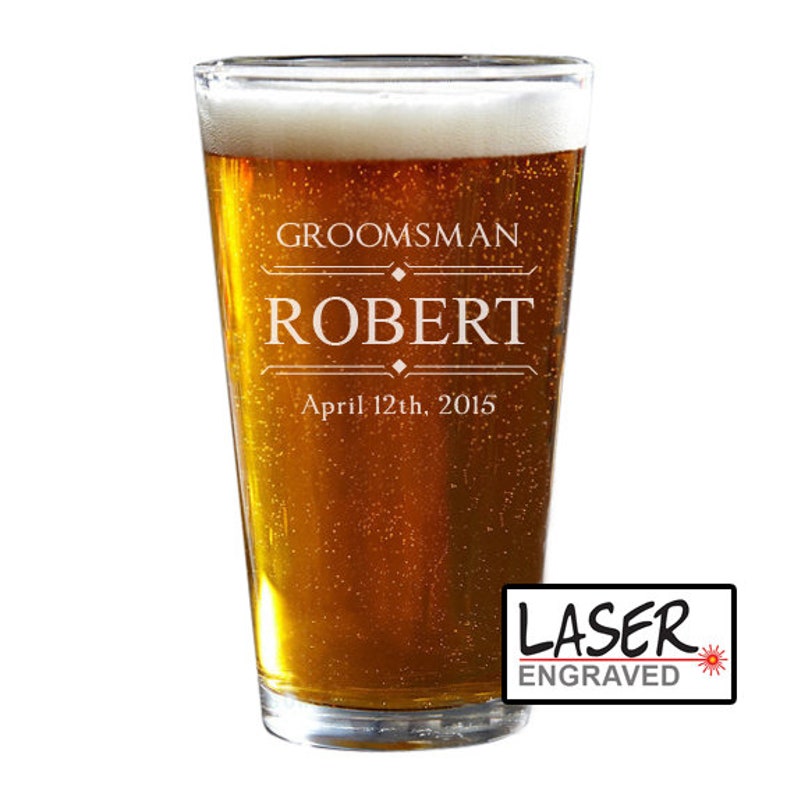 Personalized Groomsmen Pint Glass, Groomsmen Gift, Beer Glass, Custom Pint Glass, Engraved Beer Glass, Groomsmen Proposal Design 4