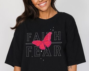 Faith Over Fear Butterfly and Stars Bible Jesus Apparel Isaiah Quote T-shirt