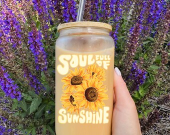 Soul full of Sunshine Bright Summer Hippie Inspired Sunflower PositivitySipper Glass, 16oz