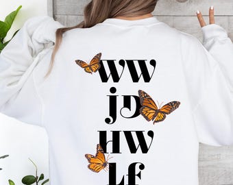 What Would Jesus Do, He Would Love First WWJD HWLF Bible Christian Monarch Butterfly Unisex Heavy Blend™ Crewneck Sweatshirt