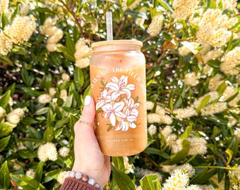 The Lilies Matthew Bible Verse Jesus Lily Flower Christian Sipper Glass, 16oz