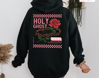 Holy Ghost Pink Jesus Apparel Matthew Scripture Bible Verse Rose and Thorns Hooded Sweatshirt