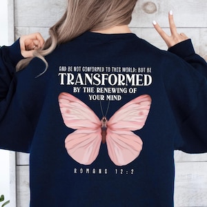 Transformed Romans 12:2 Christian Bible Jesus Apparel Butterfly Heavy Blend™ Crewneck Sweatshirt