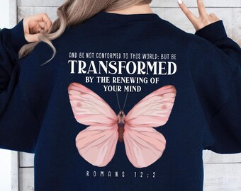 Transformed Romans 12:2 Christian Bible Jesus Apparel Butterfly Heavy Blend™ Crewneck Sweatshirt