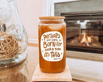 Bible Scripture Ester Born For This Jesus Faith Based Stars Hand Drawn Original God Sipper Glass, 16oz