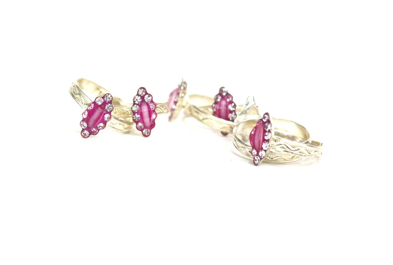 Pink Footrings Golden Footrings Bichiya 925 Sterling Silver Crystal Adjustable Pair 2 Handmade Bichiya wedding jewelry India Bridal
