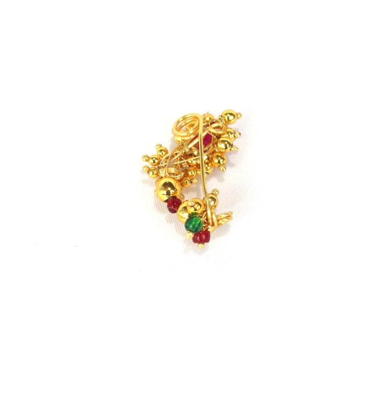 Gold nath Indian nath|Nath Nose stud 1 gram Gold nose clip on Maharashtrian Bollwood jewelry Nonpirecing nose ring pearl light Noseclip