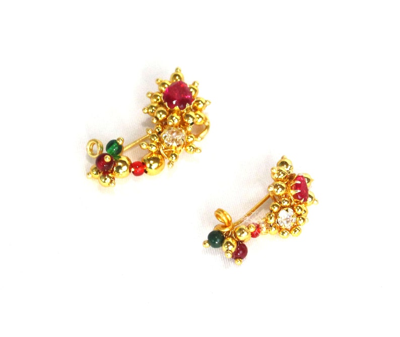 Gold nath Indian nath|Nath Nose stud 1 gram Gold nose clip on Maharashtrian Bollwood jewelry Nonpirecing nose ring pearl light Noseclip