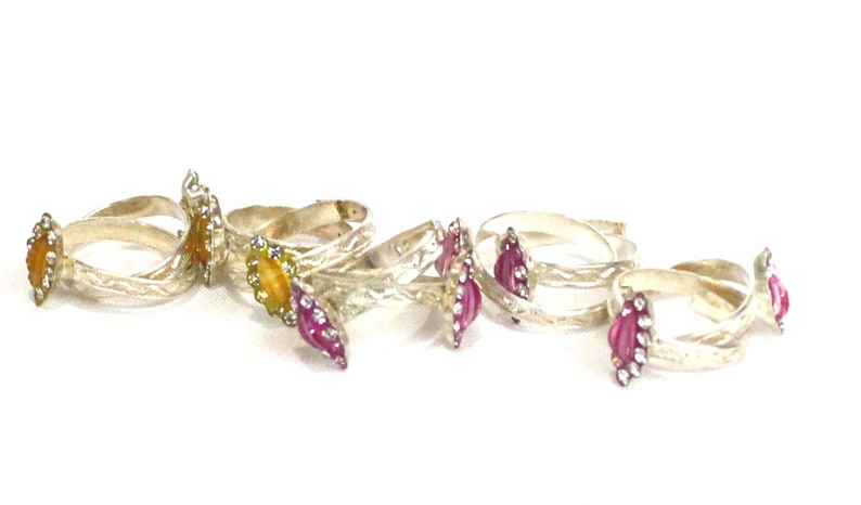 Pink Footrings Golden Footrings Bichiya 925 Sterling Silver Crystal Adjustable Pair 2 Handmade Bichiya wedding jewelry India Bridal