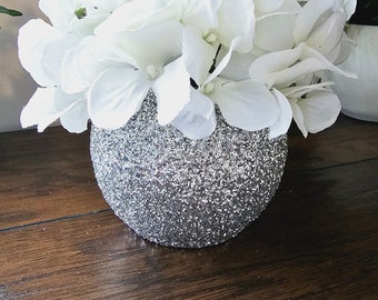 Set of 5 Sparkly Silver Chunky Glitter Bubble Vases, Weddings, Birthdays, Party Decor, Anniversary, Dinner, Home Decor