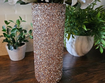 Sparkly Silver/Champagne Chunky Glitter Vase, Weddings, Birthdays, Party Decor, Anniversary, Dinner, Home Decor