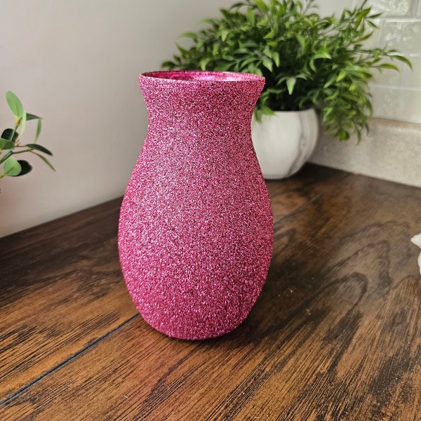 Sparkly Dark Pink Glitter Vase 7", Weddings, Birthdays, Party Decor, Anniversary, Dinner, Home Decor