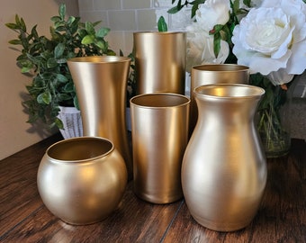 Assorted Gold Vases, Centerpieces, Gold Party Decor, Gold Wedding Decor, Home Decor, Assorted Sizes, Set of 6 Vases