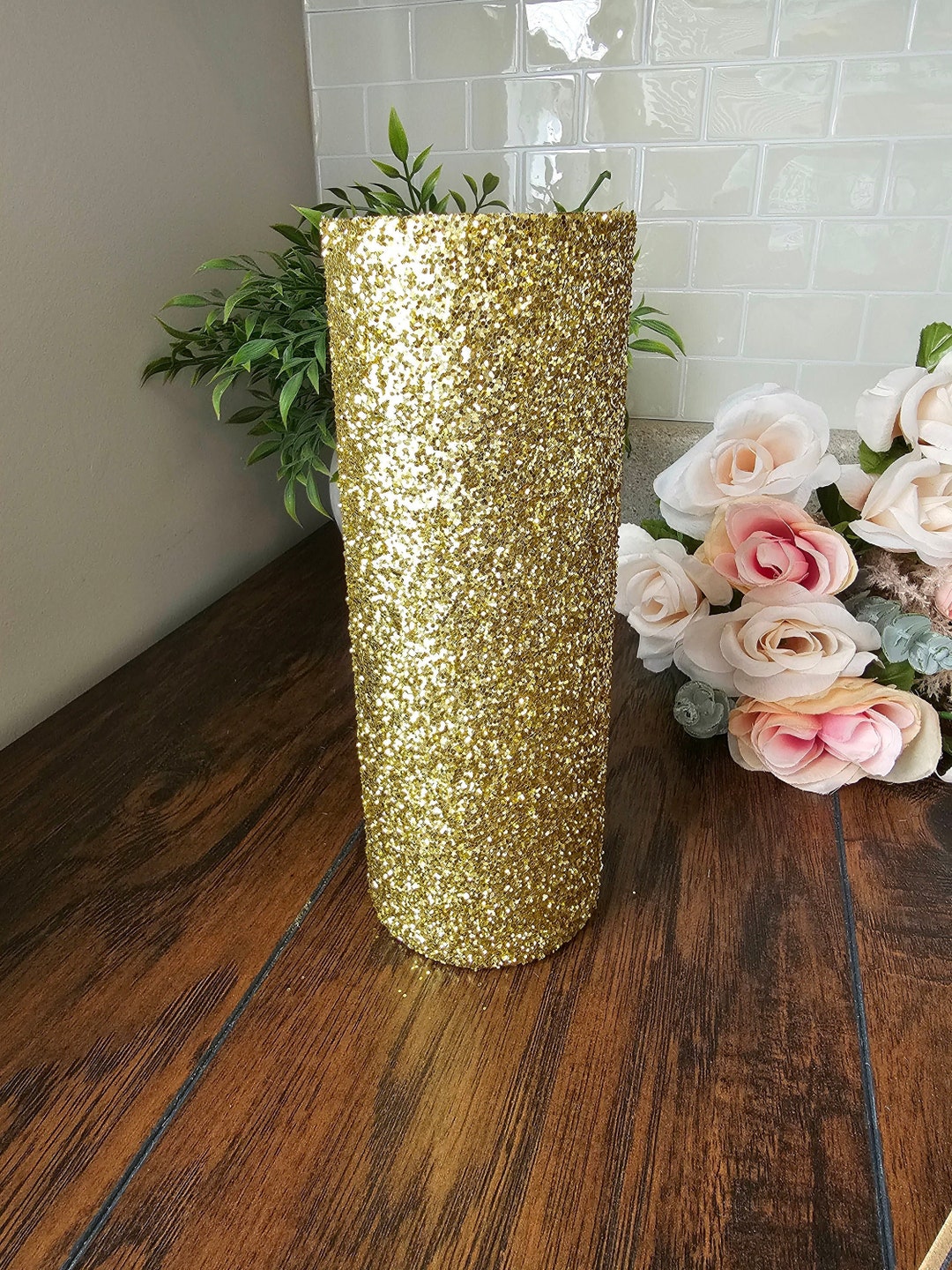 Sparkly Chunky Gold Glitter Vase, Weddings, Birthdays, Party Decor