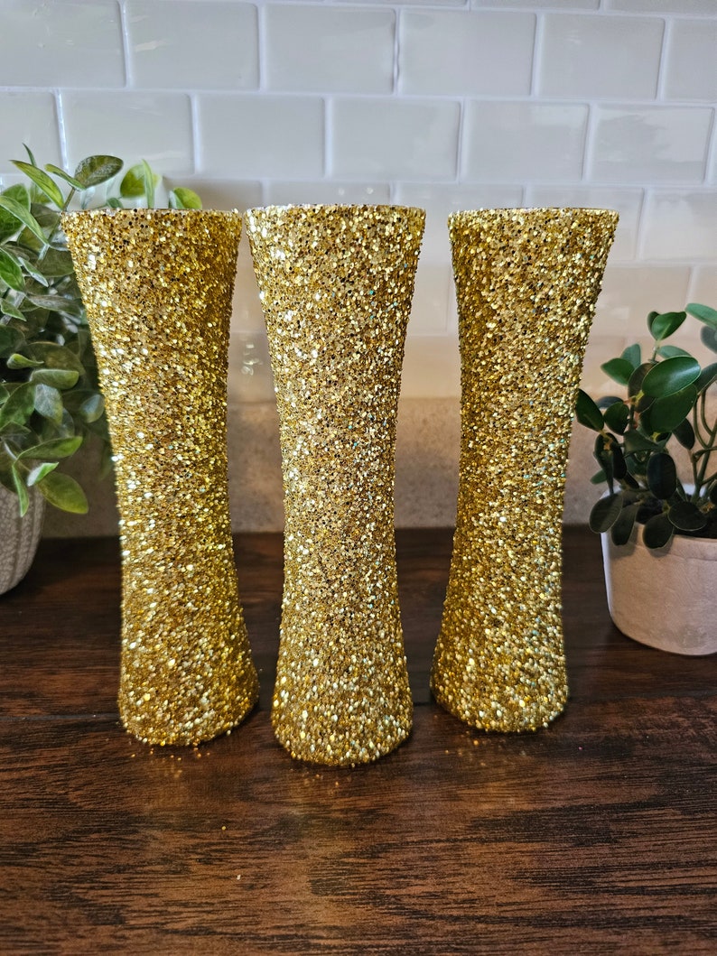 Sparkly Gold Chunky Glitter Bud Vases, Wedding Decor, Party Decor, Home Decor, Centerpieces image 5