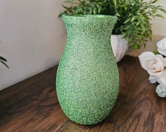 Set of 5 Sparkly Emerald Green Glitter Vases 7", Weddings, Birthdays, Party Decor, Anniversary, Dinner, Home Decor